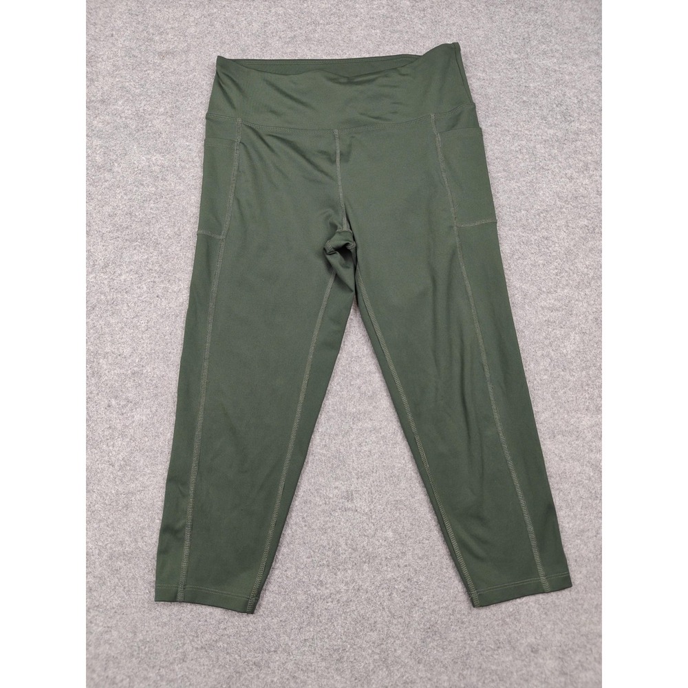Bally Total Fitness Capri Leggings Womens XL Green High Rise Pockets Yoga Gym